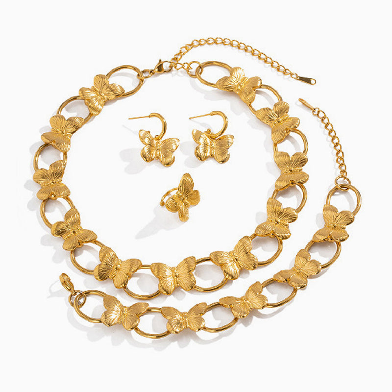 18K Gold Plated Alternating Butterfly & Ring Polished Collar Necklace