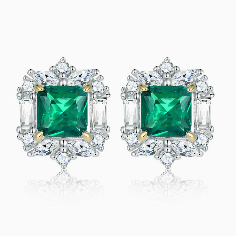 18K Gold Plated Emerald Cubic Zirconia Halo Cluster Sterling Silver Jewelry Set