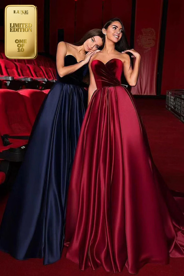 Chic A-Line Strapless Ruched Satin Long Prom Formal Evening Dress