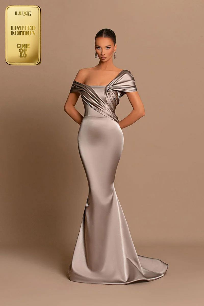 Glamorous Cap Sleeves Sheath Satin Prom Evening Formal Dress