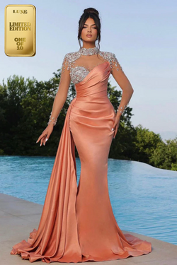 Stunning Beads High Neck Mermaid Pleats Prom Evening Formal Dress