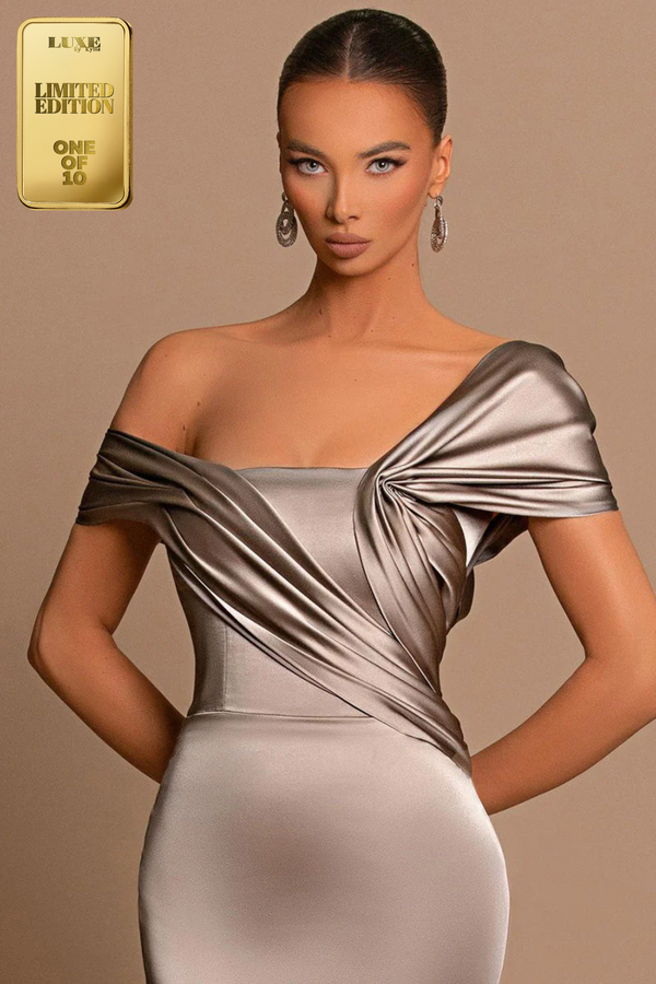 Glamorous Cap Sleeves Sheath Satin Prom Evening Formal Dress