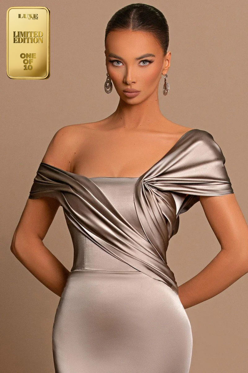 Glamorous Cap Sleeves Sheath Satin Prom Evening Formal Dress