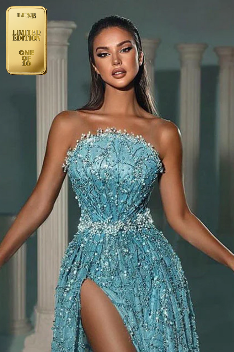 Stunning A-Line Strapless Beading Prom Formal Evening Dress with Split