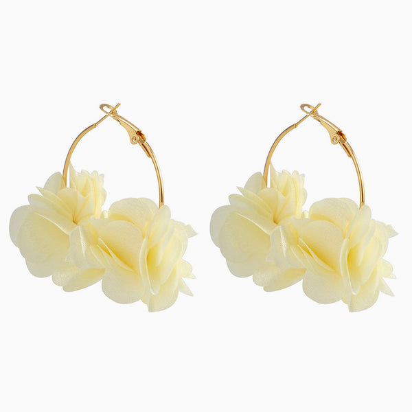 BLOSSOM SWING Flutter 3D Flower Cluster Metallic Hinge Hoop Earrings