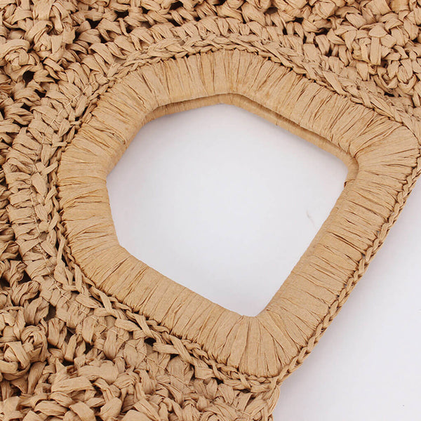 Boho Large Capacity Semi Circle Open Top Raffia Straw Handle Beach Bag