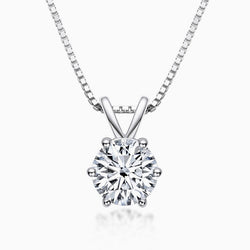 Box Chain Sterling Silver Six Prong Moissanite Solitaire Pendant Necklace