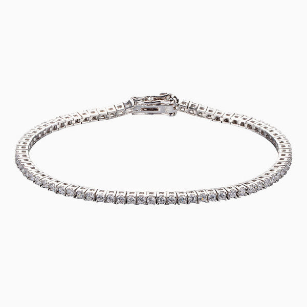 Chic Rhodium Plated Sterling Silver 2MM Cubic Zirconia Tennis Bracelet