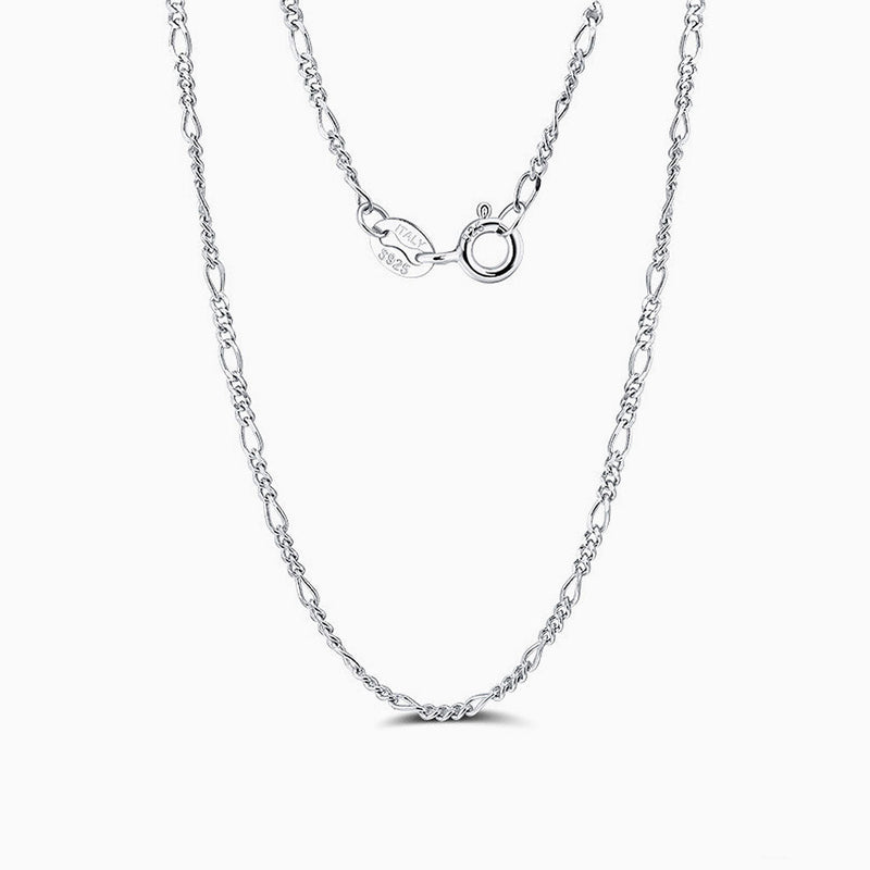 Classic Pure Color Sterling Silver Polished Dainty Figaro Chain Necklace