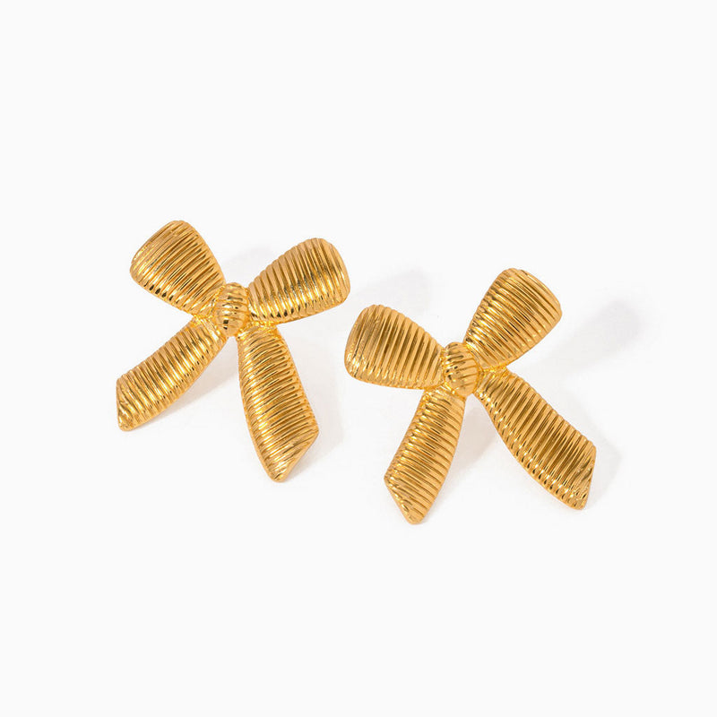 Daring 18K Gold Plated Oversized Textured Bow Knot Stud Earrings