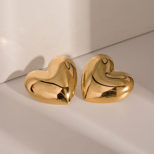 Daring Love Puffed Heart Shape Polished Statement Stud Earrings