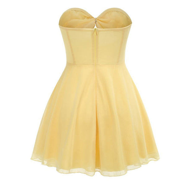 Elegant Crystal Trim Strapless Cutout Ruched Chiffon A Line Mini Party Dress