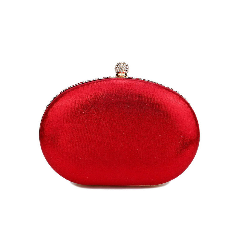 Extravagant Floral Crystal Embellished Metal Handle Oval Evening Clutch Bag