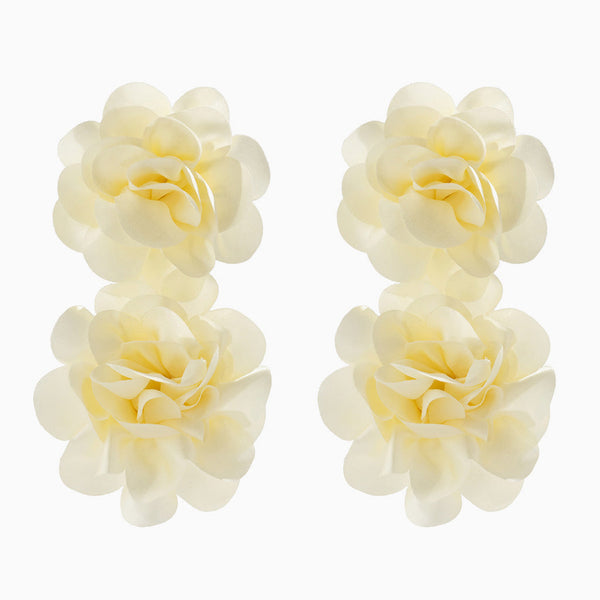 FOR YOU IN FULL BLOSSOM Silky Satin Double Rosette Drop Earrings