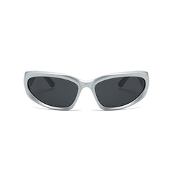 Futuristic Metallic Effect Color Block Tinted Oval Wrap Sunglasses