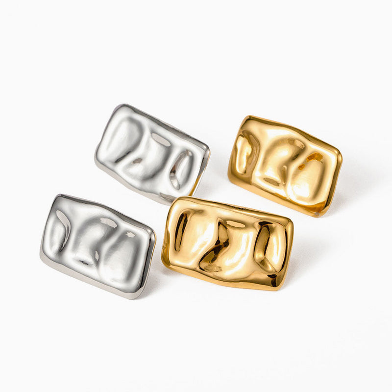 High Polished Statement Oversized Molten Rectangle Stud Earrings