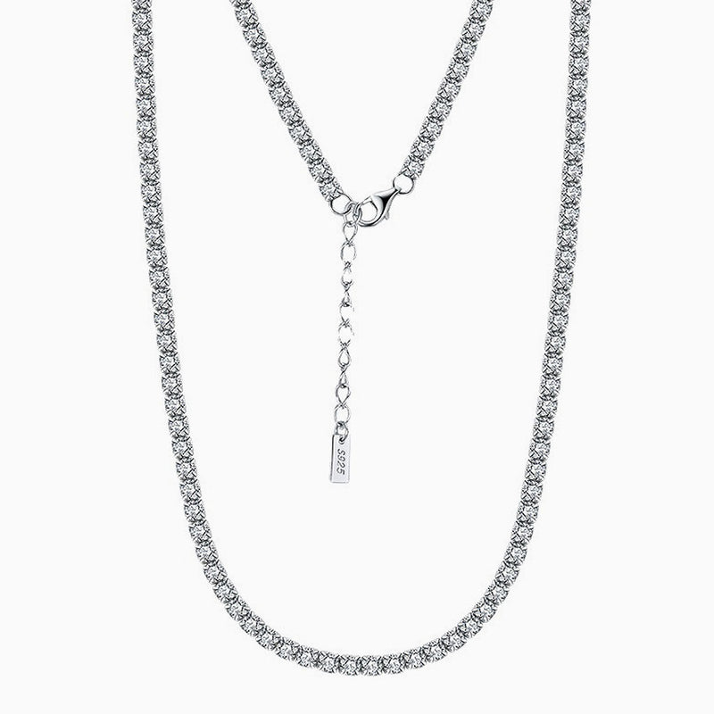 Iced Out Cubic Zirconia Rhodium Plated Sterling Silver Tennis Necklace