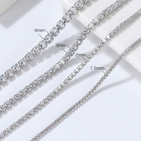 Iced Out Cubic Zirconia Rhodium Plated Sterling Silver Tennis Necklace