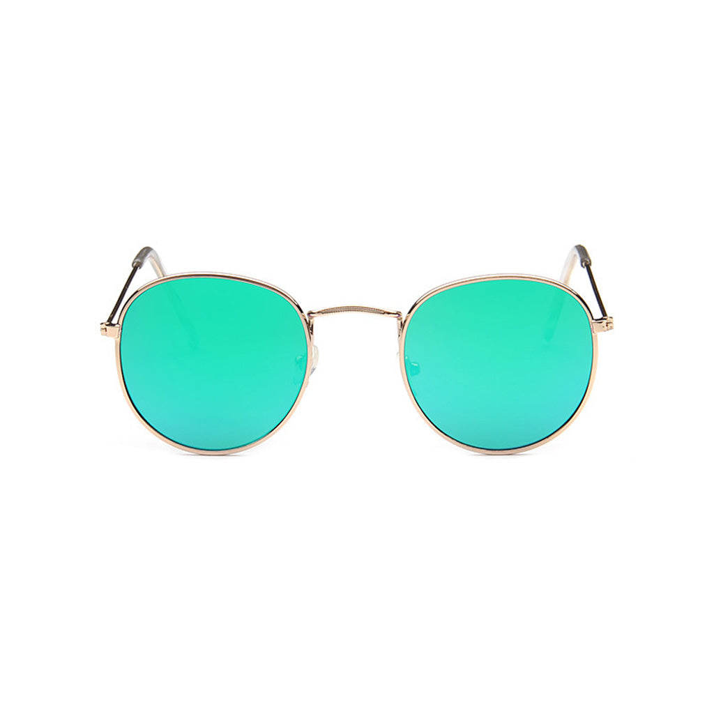 Iconic Metallic Trim UV protection Reflective Tinted Round Sunglasses