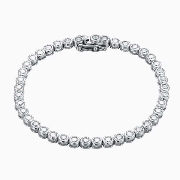 Luxurious Sterling Silver Round Bezel 3MM Moissanite Tennis Bracelet