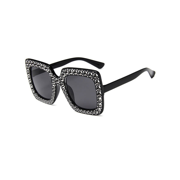 Luxury Crystal Embellished Oversized UV Protect Tinted Square Sunglasses