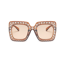 Luxury Crystal Embellished Oversized UV Protect Tinted Square Sunglasses