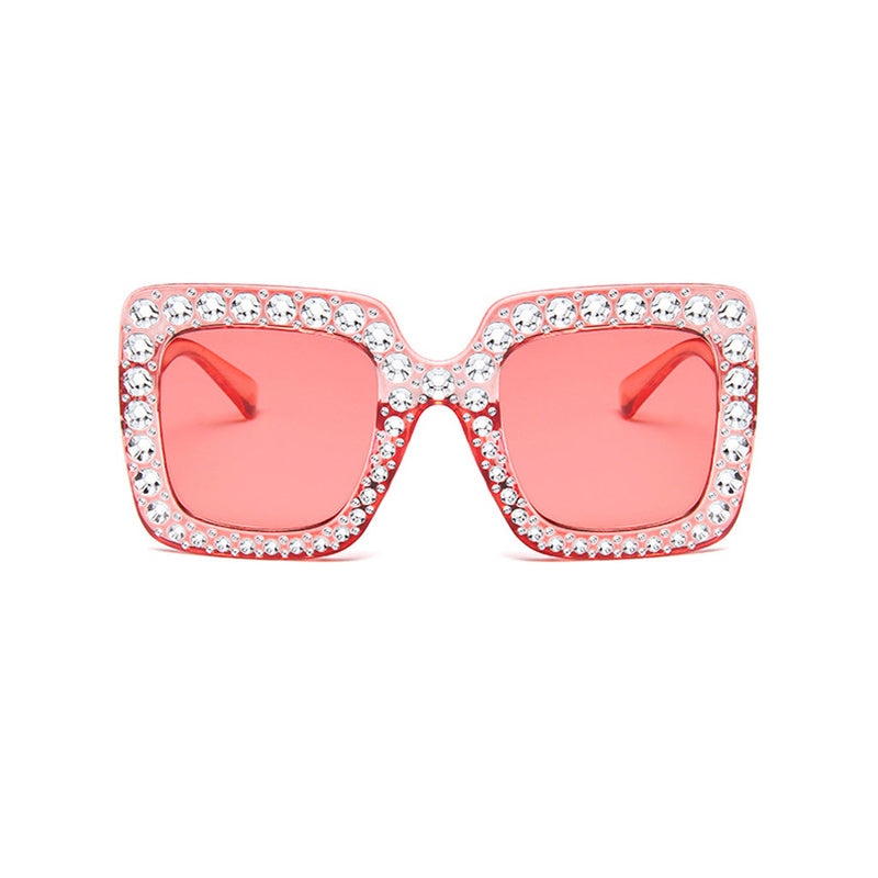 Luxury Crystal Embellished Oversized UV Protect Tinted Square Sunglasses