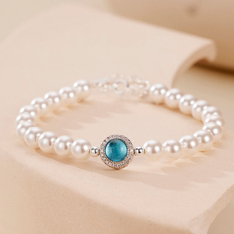 Luxury Freshwater Pearl Cubic Zirconia Aquamarine Crystal Charm Bracelet