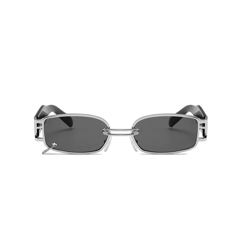 Luxury Rock & Roll Metallic Ring Contrast Tinted Slim Rectangle Sunglasses