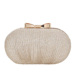 Metallic Bowknot Trim Ruched Evening Mini Clutch Bag - Gold