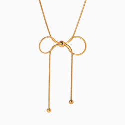 Minimalist 18K Gold Plated Big Bow Knot Pendant Snake Chain Necklace