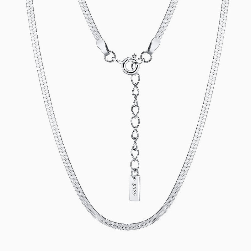 Minimalist Sided Snake Pure Sterling Silver 1.8MM Flat Chain Necklace