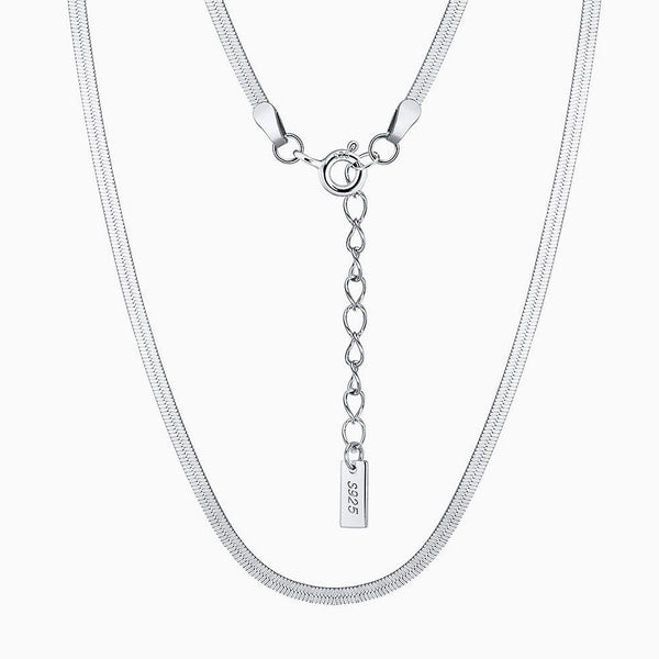 Minimalist Sided Snake Pure Sterling Silver 1.8MM Flat Chain Necklace