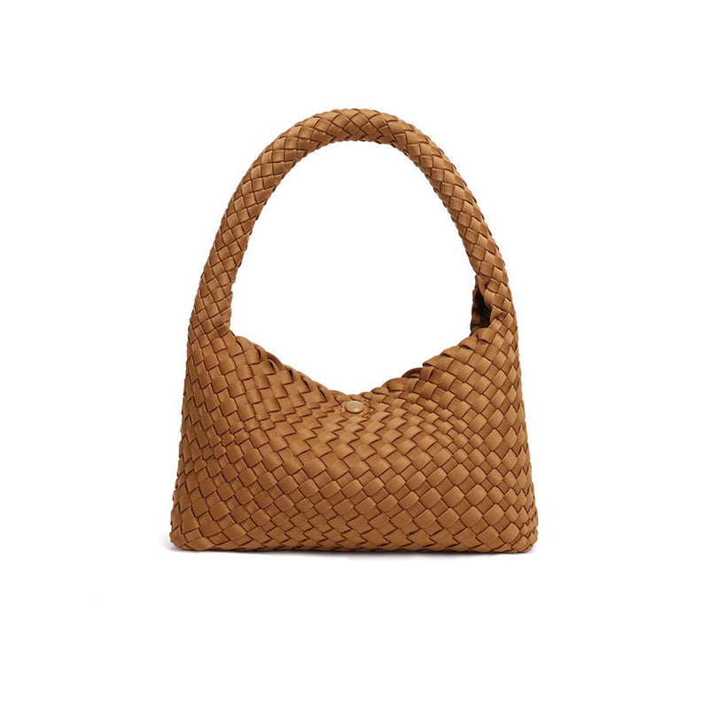 Monochromatic Pouch Top Handle Magnetic Closure Woven Shoulder Bag