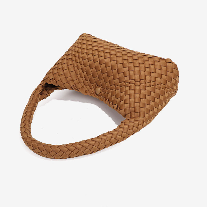 Monochromatic Pouch Top Handle Magnetic Closure Woven Shoulder Bag