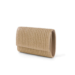 Natural Flap Top Metallic Chain Crossbody Raffia Woven Straw Clutch Bag