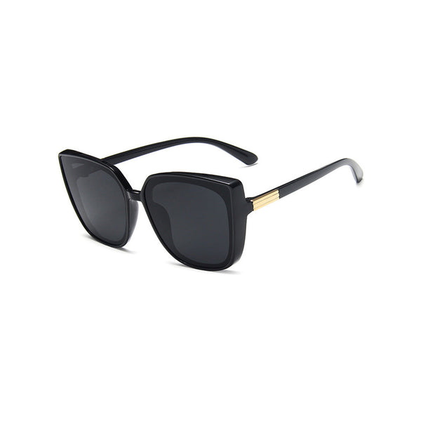 Offbeat Metallic Trim Contrast Color Oversized Tinted Cat Eye Sunglasses