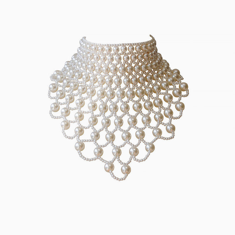 Opulent Hollowed Layered Imitation Baroque Pearl Bib Choker Body Chain