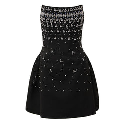 Radiant Rhinestone Pearl Embellished Strapless Corset Fit & Flare Mini Party Dress