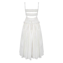 Retro Ruffle Trim Smocked Suspender Strap Fit and Flare Midi Summer Sundress