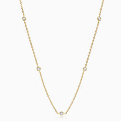 Rolo Chain Rhodium Plated Sterling Silver Moissanite Droplet Station Necklace