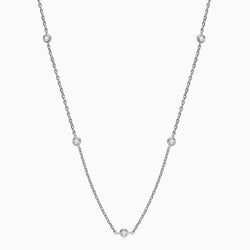 Rolo Chain Rhodium Plated Sterling Silver Moissanite Droplet Station Necklace