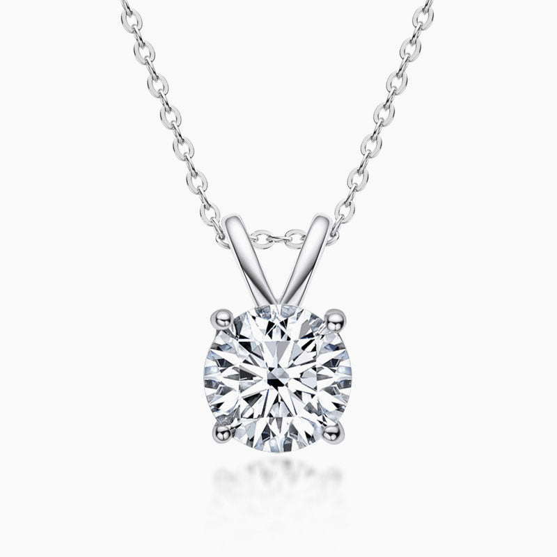 Rolo Chain Sterling Sliver V Bail Solitaire 1CT Moissanite Pendant Necklace