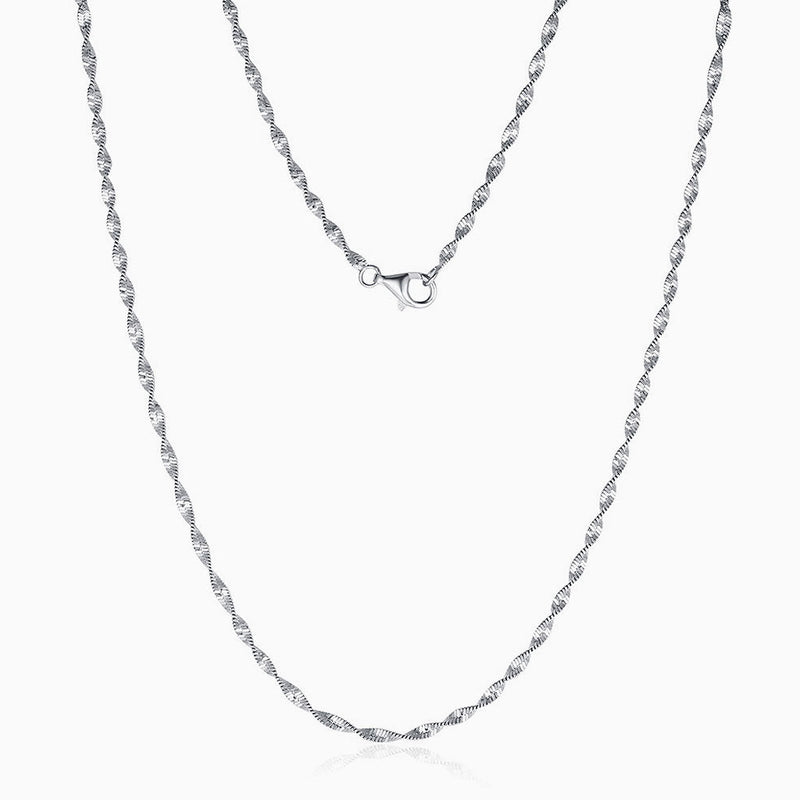 Sparkle Rhodium Plated Sterling Silver 2MM Singapore Chain Necklace