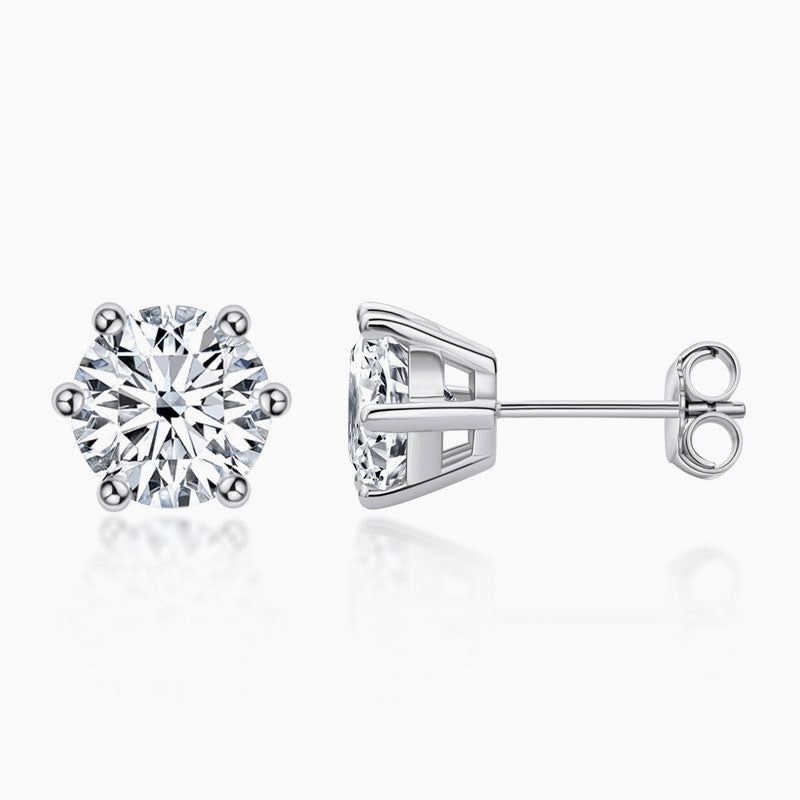 Sparkly Sterling Silver Six Prong Basket Set Moissanite Solitaire Stud Earrings