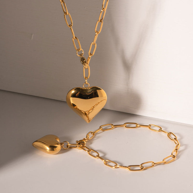 Statement 18K Gold Plated Chunky Heart Pendant Paper Clip Chain Necklace