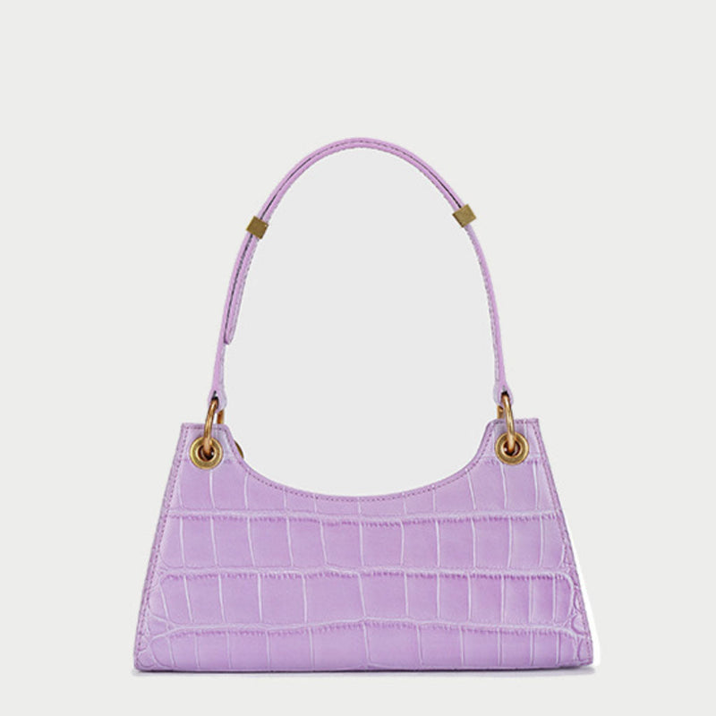 Stylish Crocodile Embossed Metal Chain Baguette Shoulder Bag - Purple