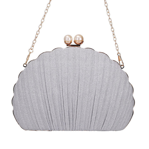 Trendy Scalloped Shell Pattern Pear Decor Ruched Clutch Bag - Silver