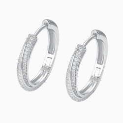 Twisted Pave Sterling Silver Round Cut Moissanite Hinge Hoop Earrings