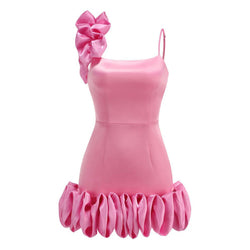 Voluminous Ruffle Spaghetti Strap Sleeveless Bodycon Satin Slip Mini Dress